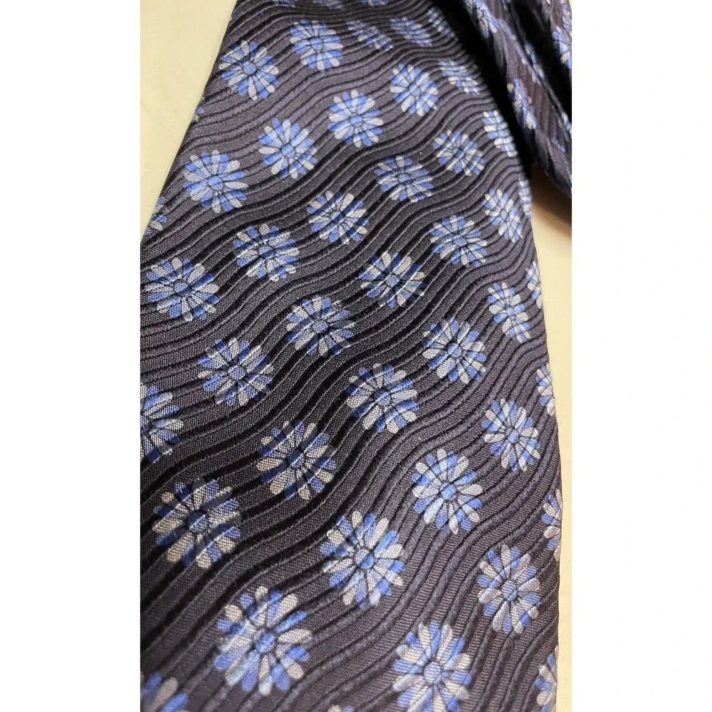 Ermenegildo Zegna Tie Mens Blue Silk Floral Jacquard Italy‎ Disegno Esclusivo